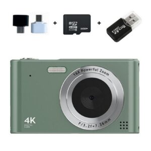4K HD Digital Camera for Photography and Video Vlogging Camera Camera with 32G Memory Card 16X Digital Zoom -Green